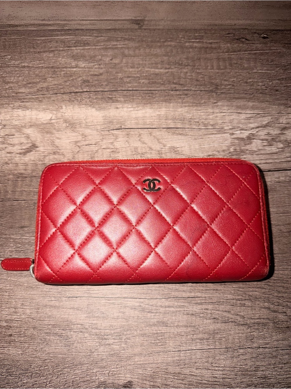 CHANEL Quilted Zip-Around Wallet — Crimson Red